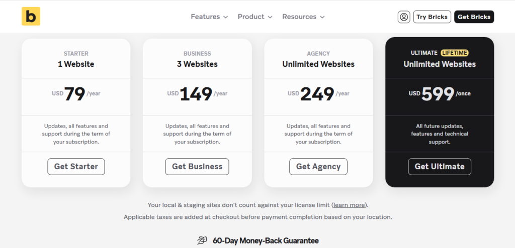 Bricks Pricing Table